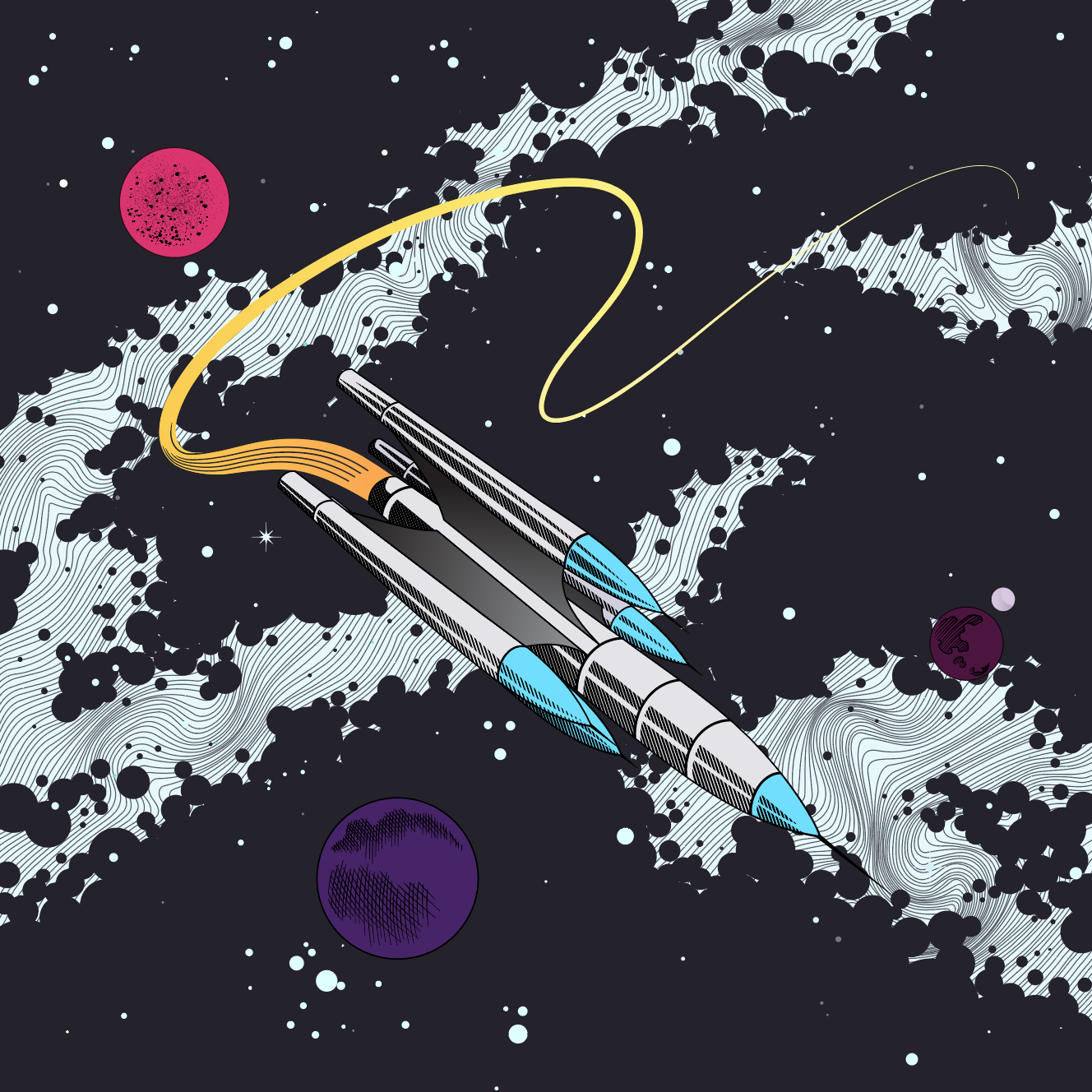 Digital illustration of a spaceship in space