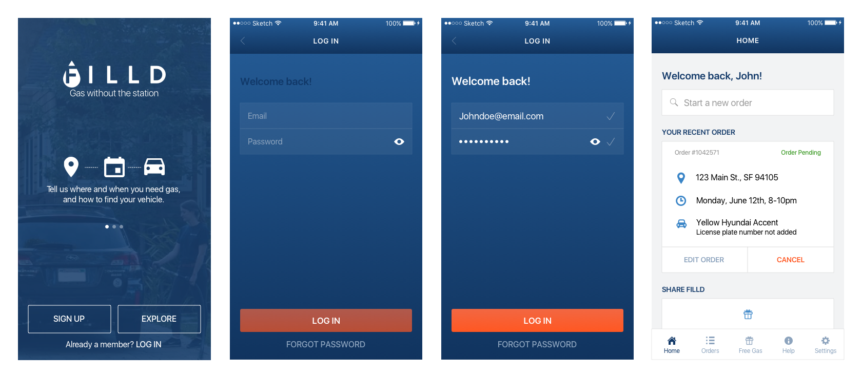 This shows 4 app screens that comprised the existing user log in flow before I redesigned it to incorporate OAuth.