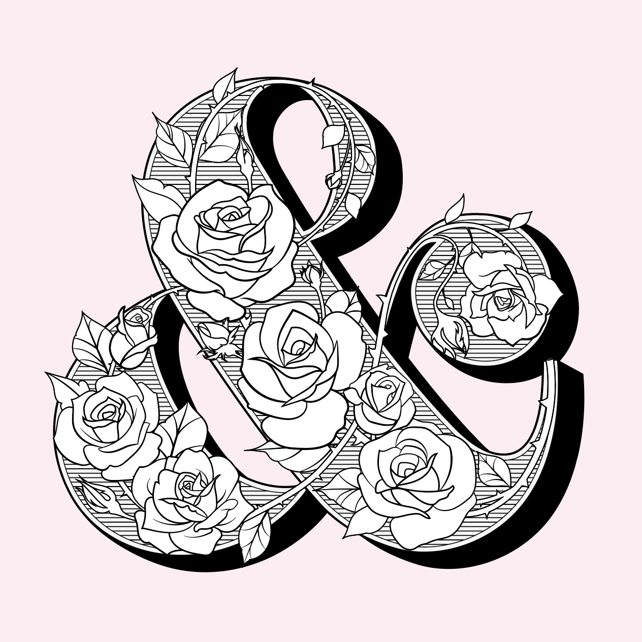 This image is of an ornate ampersand I created. There are rose vines covering the front surface.